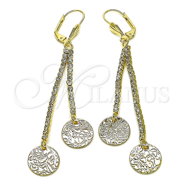 Arete Largo 5.111.009 Oro Laminado, con Blanca Cristal, Pulido, Tono Dorado