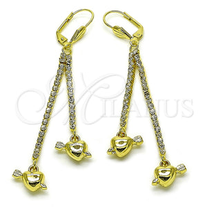 Arete Largo 5.098.010 Oro Laminado, Diseño de Corazón y Flecha, con Blanca Cristal, Pulido, Tono Dorado