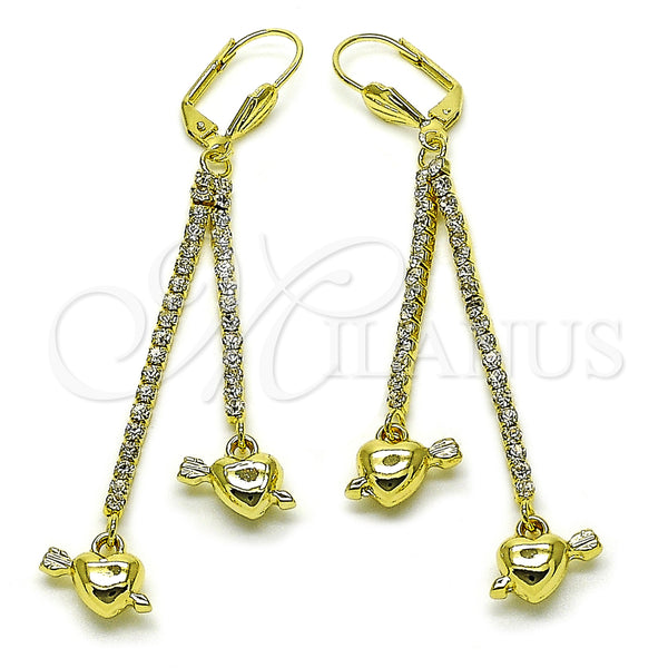 Arete Largo 5.098.010 Oro Laminado, Diseño de Corazón y Flecha, con Blanca Cristal, Pulido, Tono Dorado
