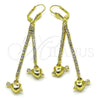 Arete Largo 5.098.010 Oro Laminado, Diseño de Corazón y Flecha, con Blanca Cristal, Pulido, Tono Dorado
