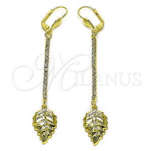 Arete Largo 5.089.013 Oro Laminado, Diseño de Oja, con Blanca Cristal, Pulido, Tono Dorado