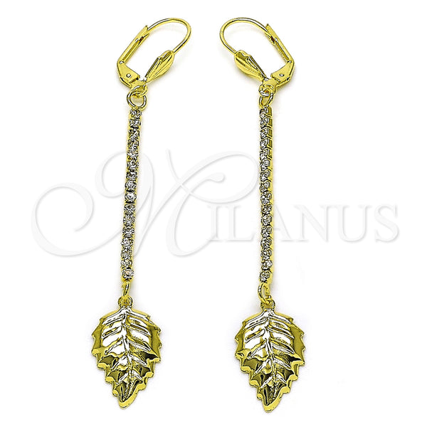 Arete Largo 5.089.013 Oro Laminado, Diseño de Oja, con Blanca Cristal, Pulido, Tono Dorado
