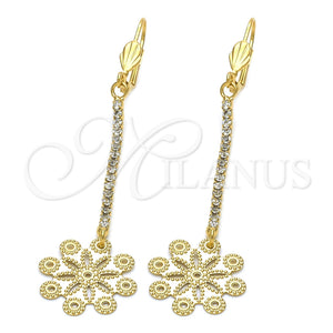 Arete Largo 5.087.001 Oro Laminado, Diseño de Flor, con Blanca Zirconia Cubica, Diamantado, Tono Dorado