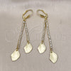 Arete Largo 5.071.009 Oro Laminado, Diseño de Oja, con Blanca Cristal, Cepillado, Tono Dorado