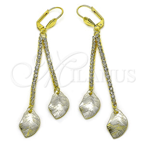 Arete Largo 5.071.009 Oro Laminado, Diseño de Oja, con Blanca Cristal, Cepillado, Tono Dorado