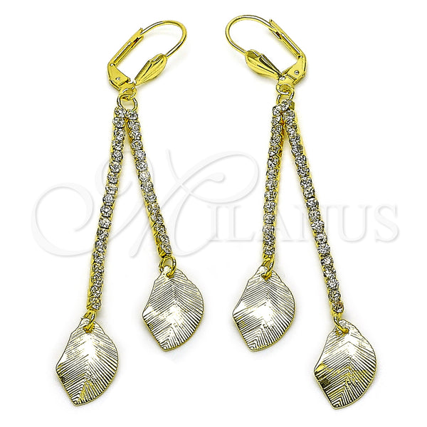 Arete Largo 5.071.009 Oro Laminado, Diseño de Oja, con Blanca Cristal, Cepillado, Tono Dorado