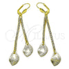 Arete Largo 5.071.009 Oro Laminado, Diseño de Oja, con Blanca Cristal, Cepillado, Tono Dorado