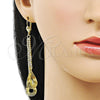 Arete Largo 5.099.003 Oro Laminado, Diseño de Gota, con Blanca Cristal, Diamantado, Tono Dorado