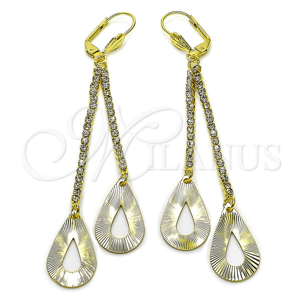 Arete Largo 5.099.003 Oro Laminado, Diseño de Gota, con Blanca Cristal, Diamantado, Tono Dorado