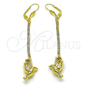 Arete Largo 5.088.003 Oro Laminado, Diseño de Pajaro, con Blanca Cristal, Pulido, Tono Dorado
