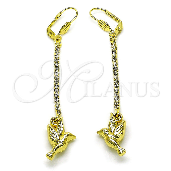 Arete Largo 5.088.003 Oro Laminado, Diseño de Pajaro, con Blanca Cristal, Pulido, Tono Dorado