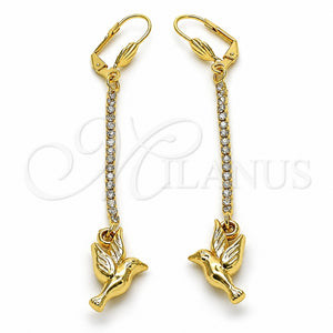 Arete Largo 5.088.003 Oro Laminado, Diseño de Pajaro, con Blanca Cristal, Pulido, Tono Dorado