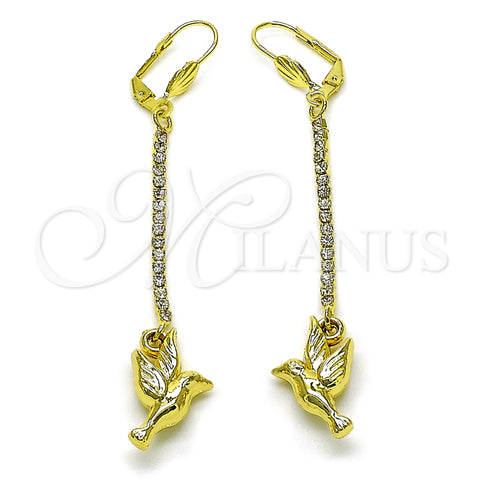 Arete Largo 5.088.003 Oro Laminado, Diseño de Pajaro, con Blanca Cristal, Pulido, Tono Dorado