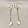 Arete Largo 5.086.001 Oro Laminado, Diseño de Estrella y Flor, con Blanca Cristal, Diamantado, Tono Dorado