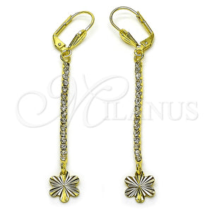 Arete Largo 5.086.001 Oro Laminado, Diseño de Estrella y Flor, con Blanca Cristal, Diamantado, Tono Dorado