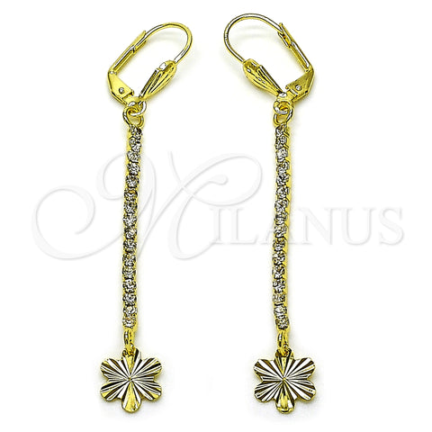 Arete Largo 5.086.001 Oro Laminado, Diseño de Estrella y Flor, con Blanca Cristal, Diamantado, Tono Dorado