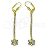 Arete Largo 5.086.001 Oro Laminado, Diseño de Estrella y Flor, con Blanca Cristal, Diamantado, Tono Dorado