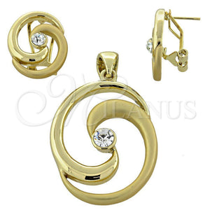 Juego de Arete y Dije de Adulto 5.040.005 Oro Laminado, con Blanca Cristal, Pulido, Tono Dorado