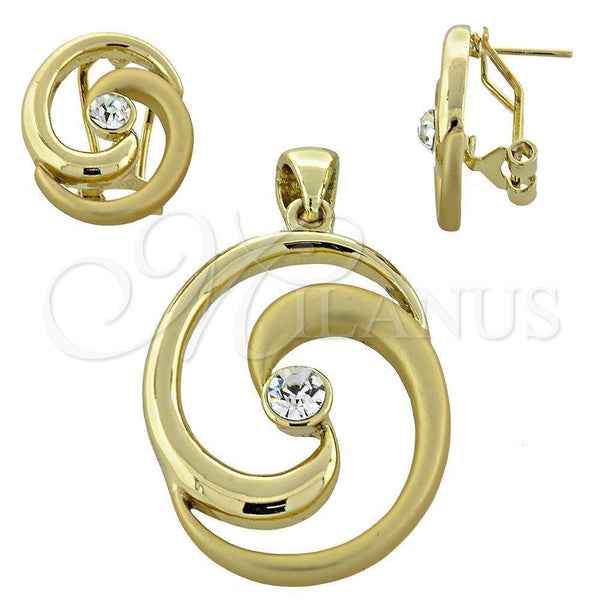 Juego de Arete y Dije de Adulto 5.040.005 Oro Laminado, con Blanca Cristal, Pulido, Tono Dorado