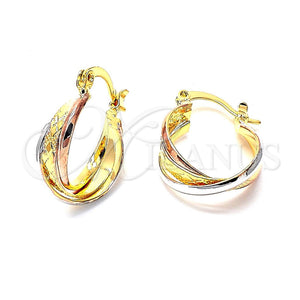 Argolla Pequeña 02.142.0016 Oro Laminado, Diseño de Torcido, Diamantado, Tres Tonos