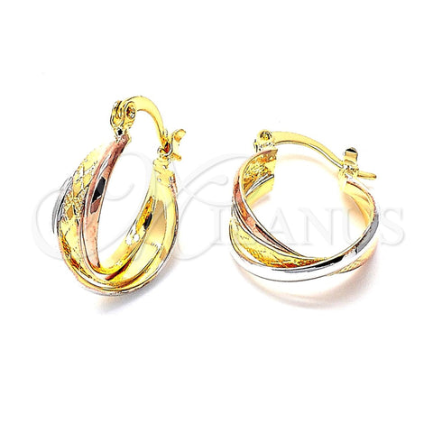 Argolla Pequeña 02.142.0016 Oro Laminado, Diseño de Torcido, Diamantado, Tres Tonos