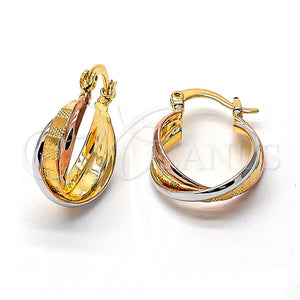 Argolla Pequeña 5.155.007 Oro Laminado, Diseño de Torcido, Diamantado, Tres Tonos
