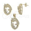 Juego de Arete y Dije de Adulto 10.156.0050 Oro Laminado, Diseño de Flor, con Blanca Micro Pave, Pulido, Tono Dorado