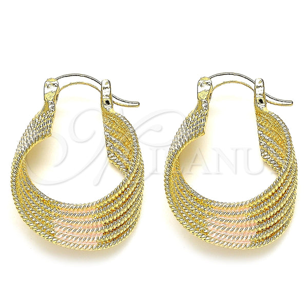 Argolla Pequeña 5.158.010.20 Oro Laminado, Diseño de Torcido, Diamantado, Tres Tonos
