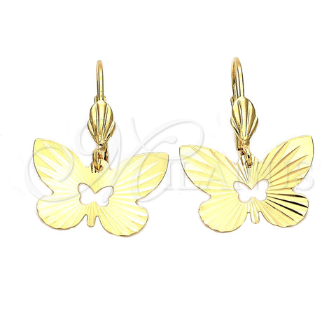 Arete Colgante 5.104.011 Oro Laminado, Diseño de Mariposa, Diamantado, Tono Dorado