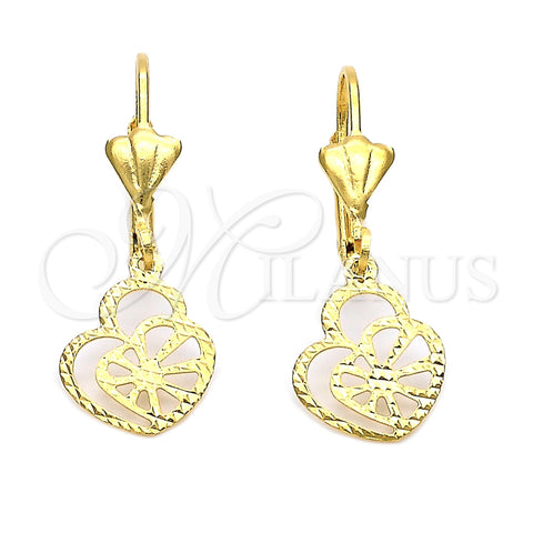 Arete Colgante 5.084.016 Oro Laminado, Diseño de Corazón, Diamantado, Tono Dorado