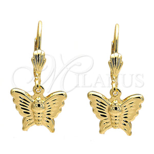 Arete Colgante 5.123.030 Oro Laminado, Diseño de Mariposa, Diamantado, Tono Dorado