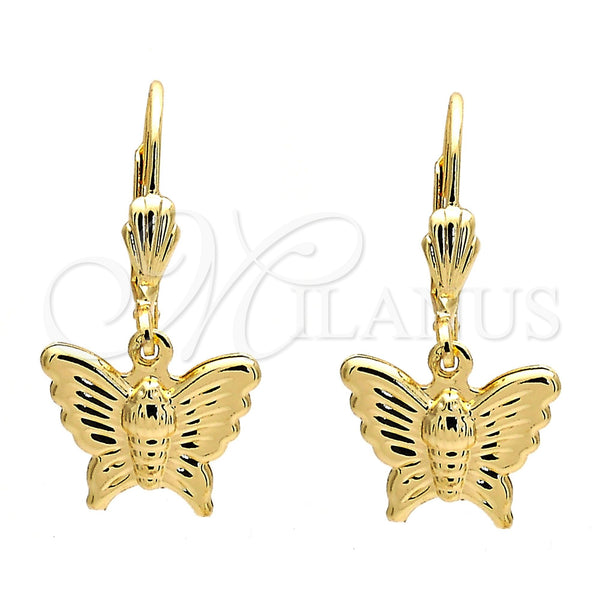 Arete Colgante 5.123.030 Oro Laminado, Diseño de Mariposa, Diamantado, Tono Dorado