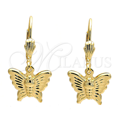 Arete Colgante 5.123.030 Oro Laminado, Diseño de Mariposa, Diamantado, Tono Dorado