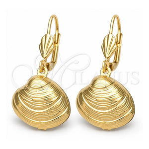 Arete Colgante 5.068.019 Oro Laminado, Diseño de Concha, Pulido, Tono Dorado
