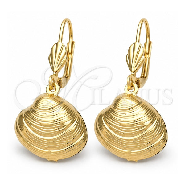 Arete Colgante 5.068.019 Oro Laminado, Diseño de Concha, Pulido, Tono Dorado