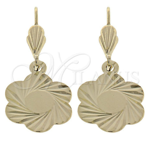 Arete Colgante 5.098.015 Oro Laminado, Diseño de Flor, Diamantado, Tono Dorado