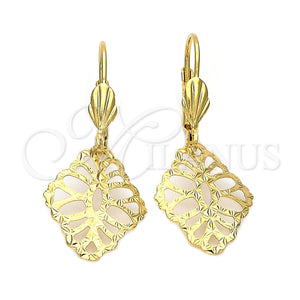 Arete Colgante 5.068.017 Oro Laminado, Diseño de Oja, Diamantado, Tono Dorado