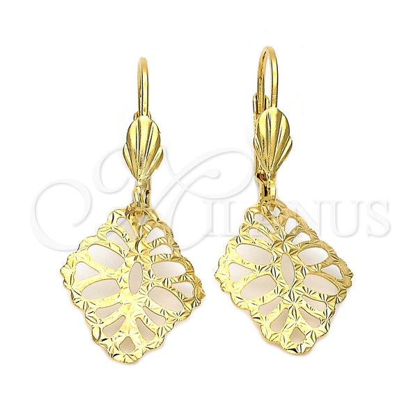 Arete Colgante 5.068.017 Oro Laminado, Diseño de Oja, Diamantado, Tono Dorado