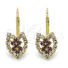 Arete Gancho Frances 5.125.001.1 Oro Laminado, Diseño de Corazón, con Amatista and Blanca Cristal, Pulido, Tono Dorado