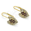 Arete Gancho Frances 5.125.001.1 Oro Laminado, Diseño de Corazón, con Amatista and Blanca Cristal, Pulido, Tono Dorado