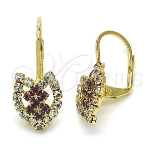 Arete Gancho Frances 5.125.001.1 Oro Laminado, Diseño de Corazón, con Amatista and Blanca Cristal, Pulido, Tono Dorado