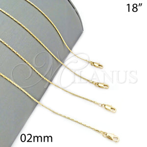 Gargantilla Basica 5.223.030.18 Oro Laminado, Diseño de Long Box, Pulido, Tono Dorado (02 MM Thickness, 18 Inches Length)