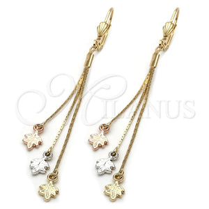 Arete Largo 5.076.010 Oro Laminado, Diseño de Oja, Diamantado, Tres Tonos