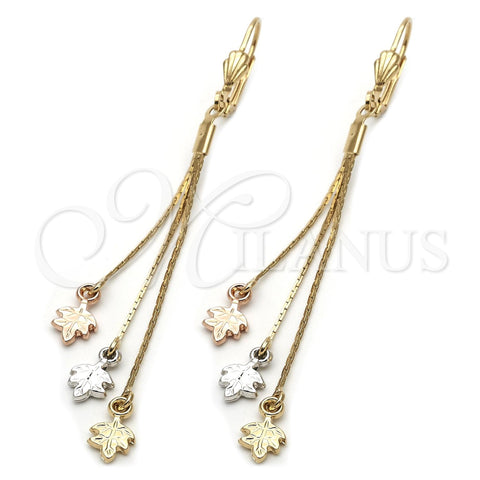 Arete Largo 5.076.010 Oro Laminado, Diseño de Oja, Diamantado, Tres Tonos