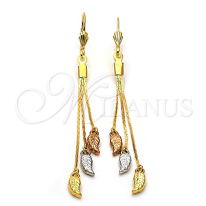 Arete Largo 5.071.010 Oro Laminado, Diseño de Oja, Diamantado, Tres Tonos