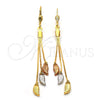 Arete Largo 5.071.010 Oro Laminado, Diseño de Oja, Diamantado, Tres Tonos