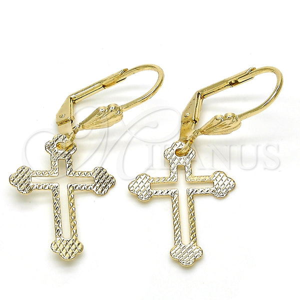 Arete Colgante 5.111.015 Oro Laminado, Diseño de Cruz, Diamantado, Tono Dorado