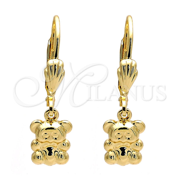 Arete Colgante 5.123.031 Oro Laminado, Diseño de Osito, Diamantado, Tono Dorado