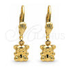Arete Colgante 5.123.031 Oro Laminado, Diseño de Osito, Diamantado, Tono Dorado
