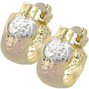 Argola de Niño 02.21.0239 Oro Laminado, Diseño de Flor y Corazón, Diamantado, Tres Tonos